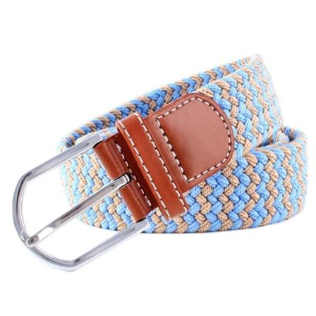 41 * 1.3 tommers Unisex Elastisk Stoff Flettet Stretch Belte Casual Menn og Kvinner Midje Belte med PU Lær Spenne, Beige+Blå beige+blue