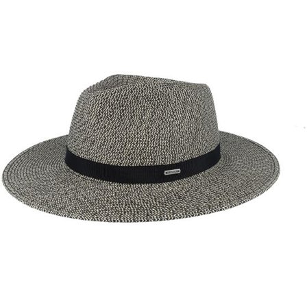 Brixton - Beige straw Hatt - Carolina Straw Packable Travel Black/Natural Fedora @ Hatstore