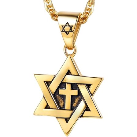 Davidstjerne anheng, rustfritt stål, langt halskjede, egnet for fritid/fester/arrangementer Golden Cross