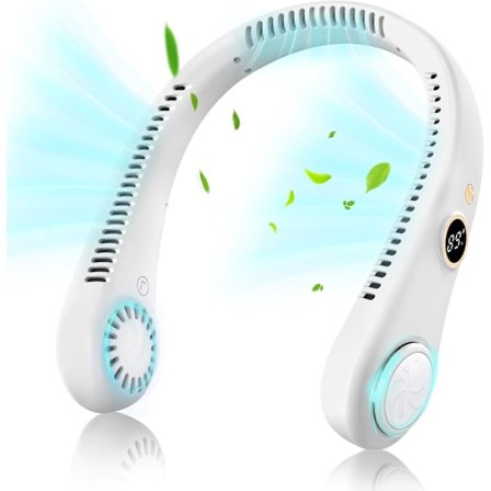 QU*Bærbar bladløs halsventilator med 360° luftstrøm, personlig mini mobil ventilator halskæde nakke genopladelig USB-ventilator til hjemmekontor 