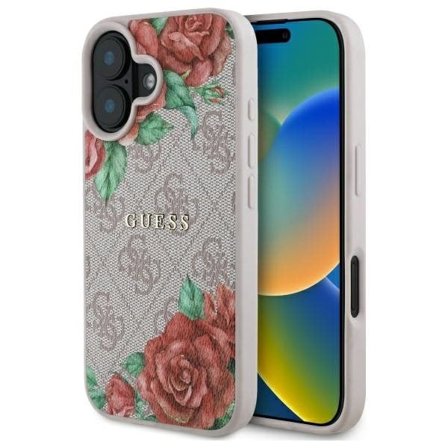 Guess GUHMP16SP4ROPEMCP iPhone 16 6,1" rosa/rosa hårda fodral 4G Flowers Print MagSafe
