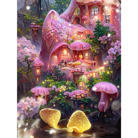(30x40 cm, Pink-C Fantasy Landscape) 5D diamantmaleriet, Fant