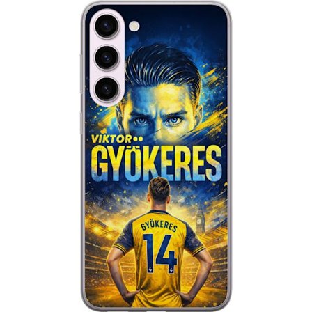 Kompatibelt Mobildeksel til Samsung Samsung Galaxy S23+ Viktor Gyökeres fotballplakat i gult og blått med dramatisk stadionbakgrunn, sportillustrasj