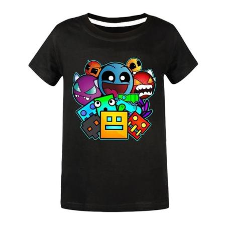 Barn Pojkar Flickor Geometri Dash Kortärmad T-shirt Cartoon Print Sommar Blus Black 7-8 Years