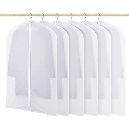 5 stk. tøjposer i PEVA, støv- og vandtætte, åndbare overtræk med kraftig lynlås, til ophængning af jakkesæt, kjoler, DB