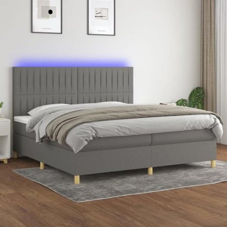 Maison Exclusive - Sengebund med lameller og madras samt LED mørkegrå 200x200 cm