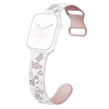 KALEBOL Tvåfärgat silikonarmband Apple Watch Series 10 42 mm klockarmband med fjärilsspänne - Vit + Rosa