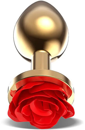 Golden Metal Anal Plug With Red Rose Small - Vuxen.se - Buttplug, stora & små butt plugg