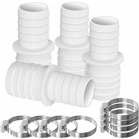 4 x slangkopplingar, poolslangadapterset med 8 slangklämmor (32 mm till 38 mm diameter)/NC/
