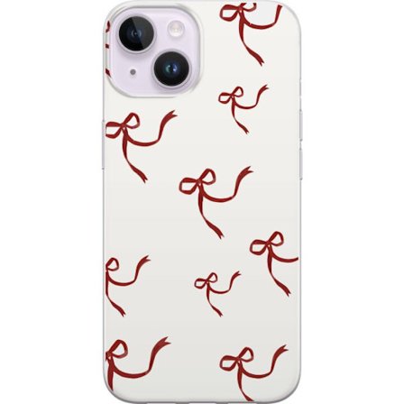 Kompatibel Mobilcover til Apple iPhone 14 Rød Bånd Mønster med røde silke bånd på lys baggrund perfekt til jule romantik og elegance