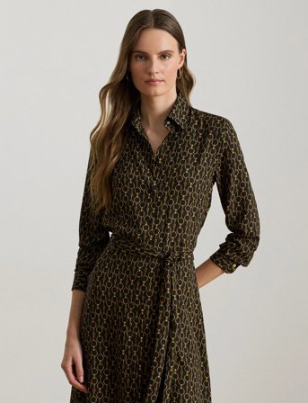 Lauren Ralph Lauren Chain-Print Crepe Shirtdress - Black - 40