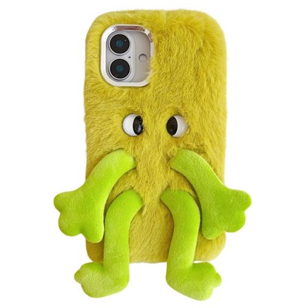 iPhone 16 Fluffy Phone Case Long Leg Expressive Eye Fleksibelt mobil cover - Grøn
