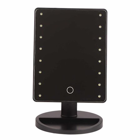 Sminkespeil med lys og 16 LED-lys, berøringskontroll, batteridrevet, svart