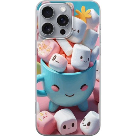 Kompatibelt Mobilskal till Apple Apple iPhone 16 Pro Max Gulligt motiv med leende marshmallows i kopp