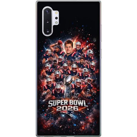 Kompatibel Mobilcover til Samsung Galaxy Note10+ Super Bowl 2026 plakat med New England Patriots og NFL-pokal i eksplosiv sportsdesign