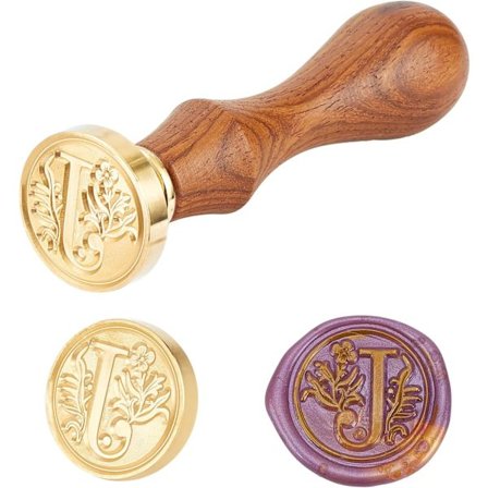 Sigillstämpel med trähandtag och mässingstämplar Bokstav-J