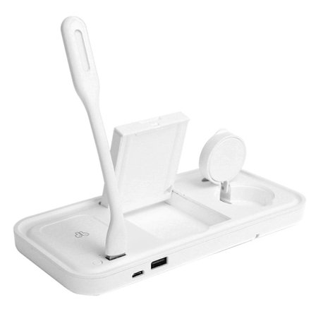 6 i 1 15W trådløs opladningsdockstation til mobiltelefon, Bluetooth-ørepropper og ur