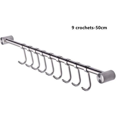 Kök Bar Koukku - Ruostumaton teräs - 50cm - 9 irrotettavaa koukkua - Käytännöllinen - Helppo asentaa