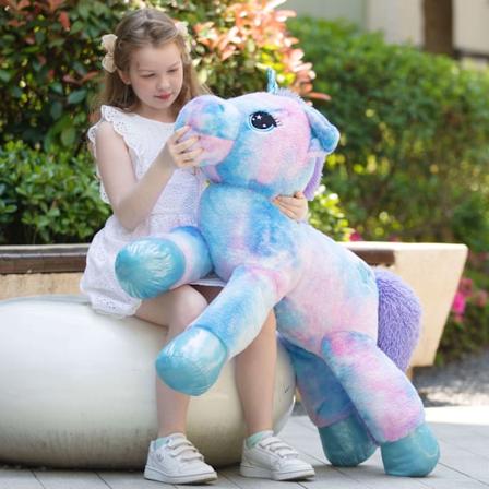 MorisMos kæmpe enhjørning bamse 32`` sød blød enhjørning plyslegetøj pink 43 tommer regnbue lilla - perfekt rainbow-purple 32"