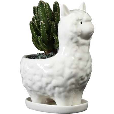 Växtkruka, Mini Keramiska Suckulenta Krukor med Dräneringsbricka, Lamaformad Suckulent Planter Kruka (exklusive växter)