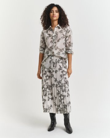 GANT Damen Midirock mit Falten und mit Baum-Print (36) Grün