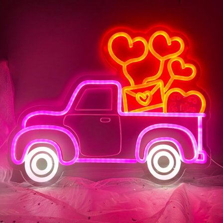 Alla hjärtans dag Lastbil Hjärta Neonskyltar för Väggdekor, Dimbar Alla hjärtans dag LED Neonljus Kärleksbrev för Sovrum Bröllopsdag, Alla hjärtans 