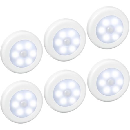 LED-sensorlampor 6-pack - Batteridrivna rörelsedetektorlampor (Vita)
