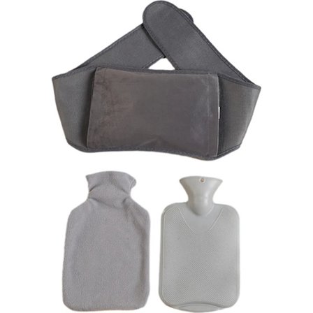 Lämminvesipullo pehmeällä vyötärövyöllä, 1000 ml lämminvesipussi, kivunlievitykseen vatsalle, selälle, jaloille (harmaa)