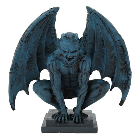 Livagtig dekorativ gargoyle-statue i gotisk stil i harpiks til hjem, have, gårdhave eller kontor - blå