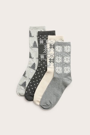 Kappahl | Skarpety z motywem bożonarodzeniowym, 4-pak | Jasnoszary