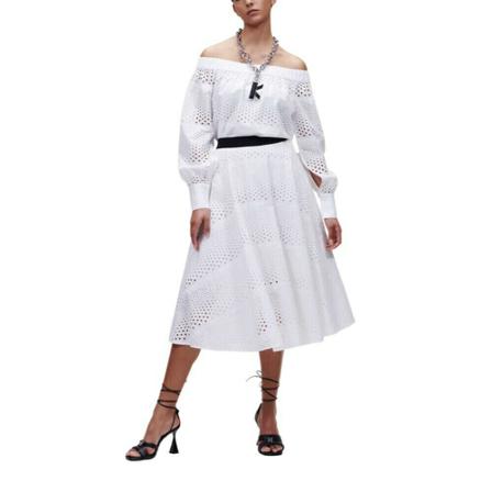 Karl Lagerfeld Midi Rok in sangallo lace , Wit , Dames , Maat: S Casual jurken
