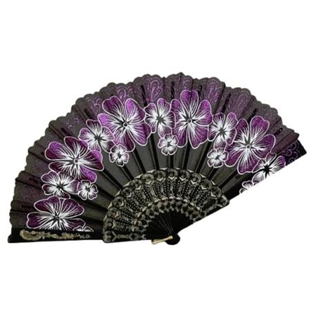 Solfjäder - Blommor i chiffong med plastbas [v2] - Lila Purple