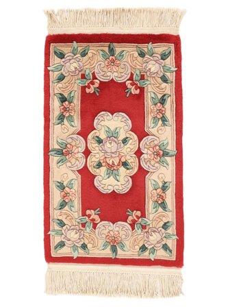 Hand Knotted China 90 Line Rug 52X86 Beige/Dark Red