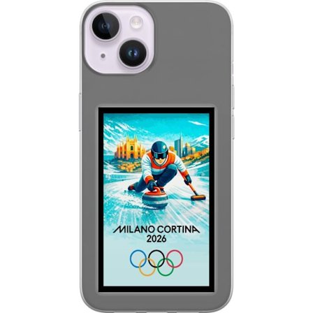 Yhteensopiva Puhelinkuori Apple iPhone 14 Jääkiekkoilukuva, jossa pelaajat liikkuvat jäällä, Milano Cortina 2026, Milanin maamerkit ja olympialaisten