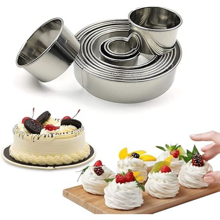 12 stk. Kakeutstyr i rustfritt stål, runde kakeformer og kakeformer