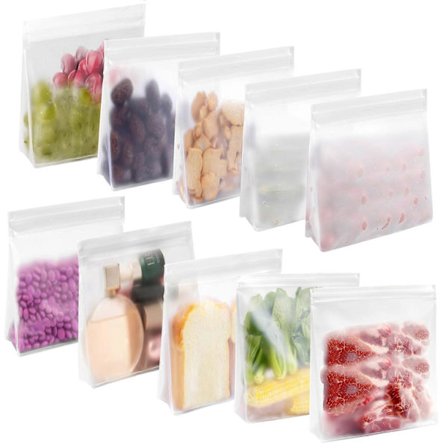 10 Matförvaringspåsar för Frysen, Återanvändbara Smörgåspåsar, Matförvaringspåsar, Zip-påsar med Expanderbar Botten