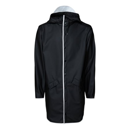 Rains Long Jacket (2021) Unisex rain jackets Black XS/S