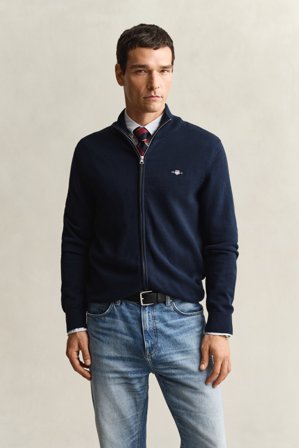 GANT Herren Casual Cotton Strickjacke mit Reißverschluss (M) Marineblau