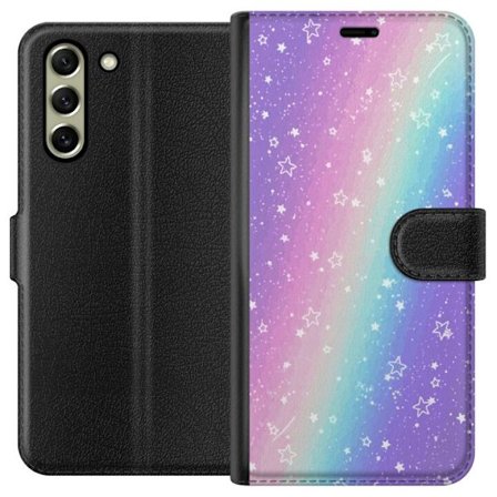 Kompatibel Tegnebogsetui til Samsung Galaxy S21 FE 5G Rainbow-farvet pastelbaggrund med hvide stjerner og glitrende prikker i blød overgang