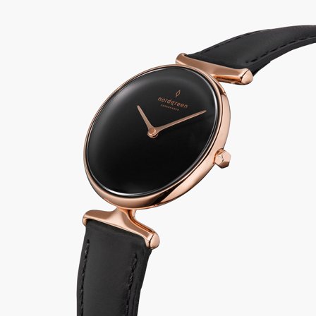 Nordgreen Best Women's Slim Designer Watch - Rose Gold Case - Black Dial - 32mm Black Leather Strap White Dial Unika