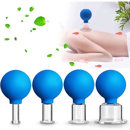 Koppglass med sugeball [4 stk] - Høy kvalitet kopping glass sett laget av ekte glass for alle deler av kroppen - Kopping mot spenninger