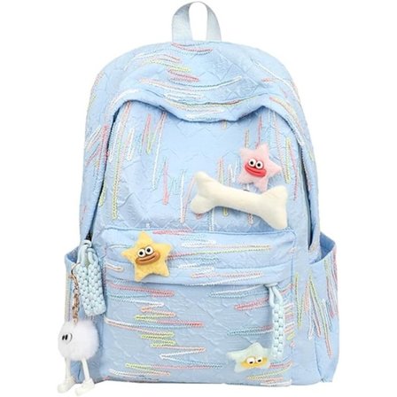 ING Ryggsäck – Blå – med 4 plyschhängare + moln-/alvdekorationer – Nylon – 30×15×41 cm