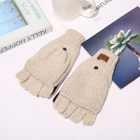 Vinterstrikkede fingerløse handsker, termisk isolering, varme, konvertible