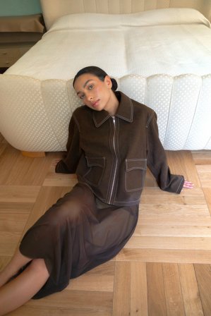 NA-KD Jacka i fuskmocka med kontrastsöm - Jackor i läderimitation - Brun - EU 34