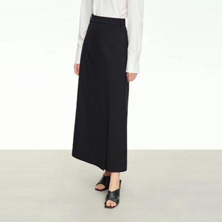 Minimalistiska kjolar för kvinnor 2023 Höst Ny Pendlare All-match Hög slits A-linje Slim Solid Office Lady Svart Kjol 12373027 black L