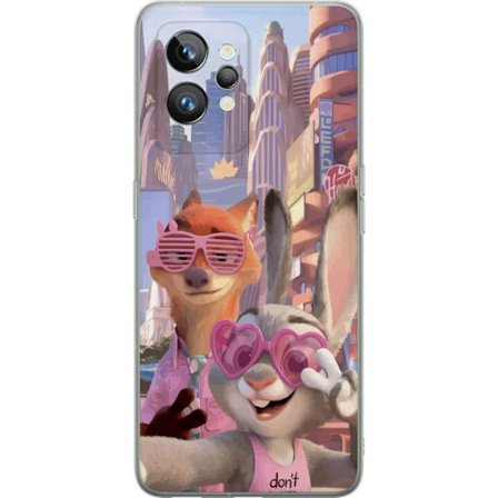 Kompatibel Mobilcover til Realme Realme GT2 Pro Animalske figurer i solrig bymiljø med rosa solbriller og en positiv besked i en farverig feel-good s