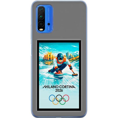 Yhteensopiva Puhelinkuori Xiaomi Redmi 9T Jääkiekkoilukuva, jossa pelaajat liikkuvat jäällä, Milano Cortina 2026, Milanin maamerkit ja olympialaisten