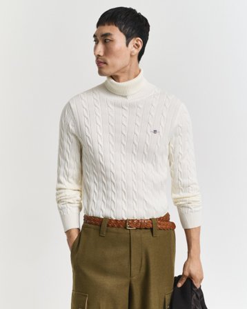 GANT Herren Zopfstrick Rollkragenpullover aus Baumwolle (S)