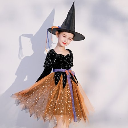 Klä upp prestandadräkt för tjejhäxa Halloween barn häxa cosplay prinsessklänning klänning (lämplig för höjd 145-155 cm)