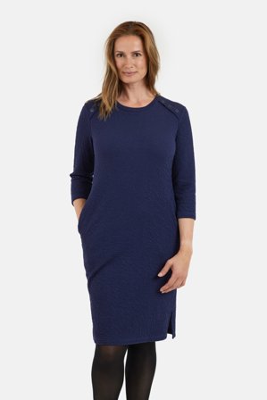 BRANDTEX - 3/4 Ærmet Kjole - Navy - Knap Detalje